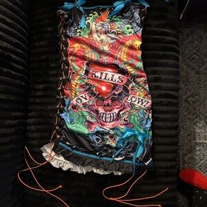 Colorful Graphic Lace-Up Dress